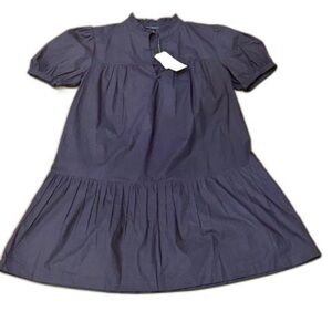 NWT French Connection Womens (M) Poplin Short Sleeve Mini Dress Navy